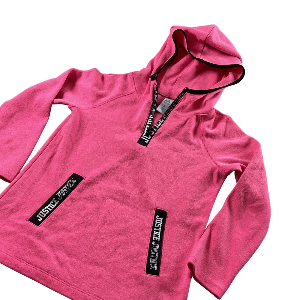 Justice‎ Girl's Pink Fleece Quarter Zip Hoodie Sweatshirt Size 6