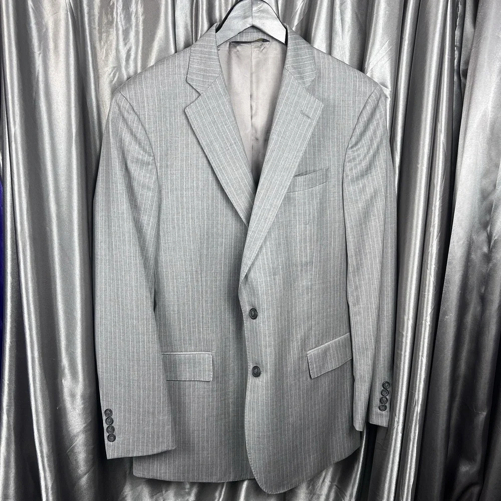 Brooks Brothers Regent Fit 41L Men's Coat Jacket Gray Stripe Tollegno 1900 Italy