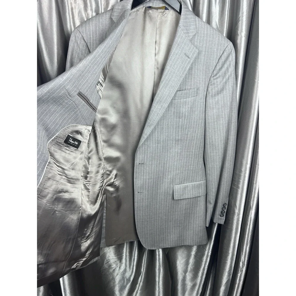 Brooks Brothers Regent Fit 41L Men's Coat Jacket Gray Stripe Tollegno 1900 Italy