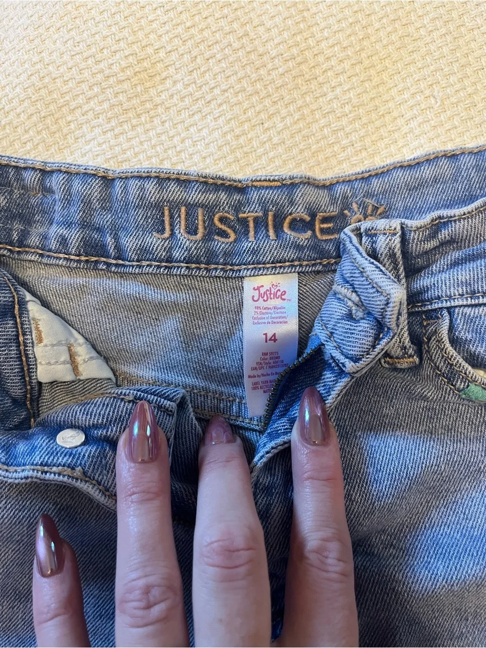 Justice Girls Light Blue Distressed Rolled Hem Denim Shorts