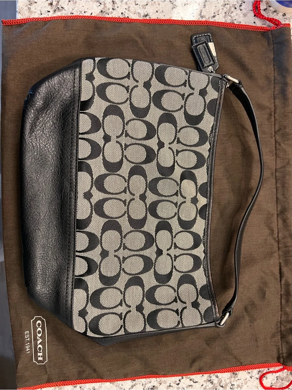 Coach Black & Grey Signature Canvas Shoulder Bag