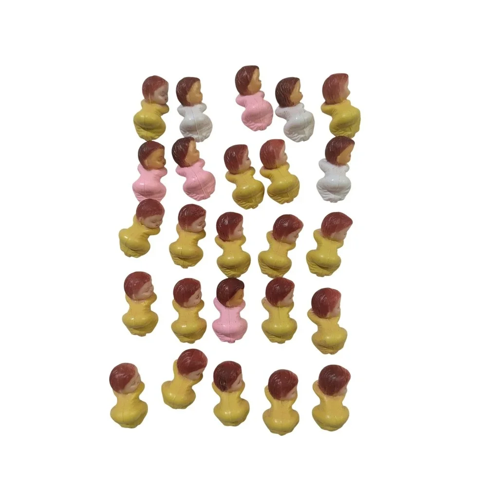 Vintage Hard Plastic Miniature Sleeping Baby 25 Pieces Pink Yellow White 1 Inch