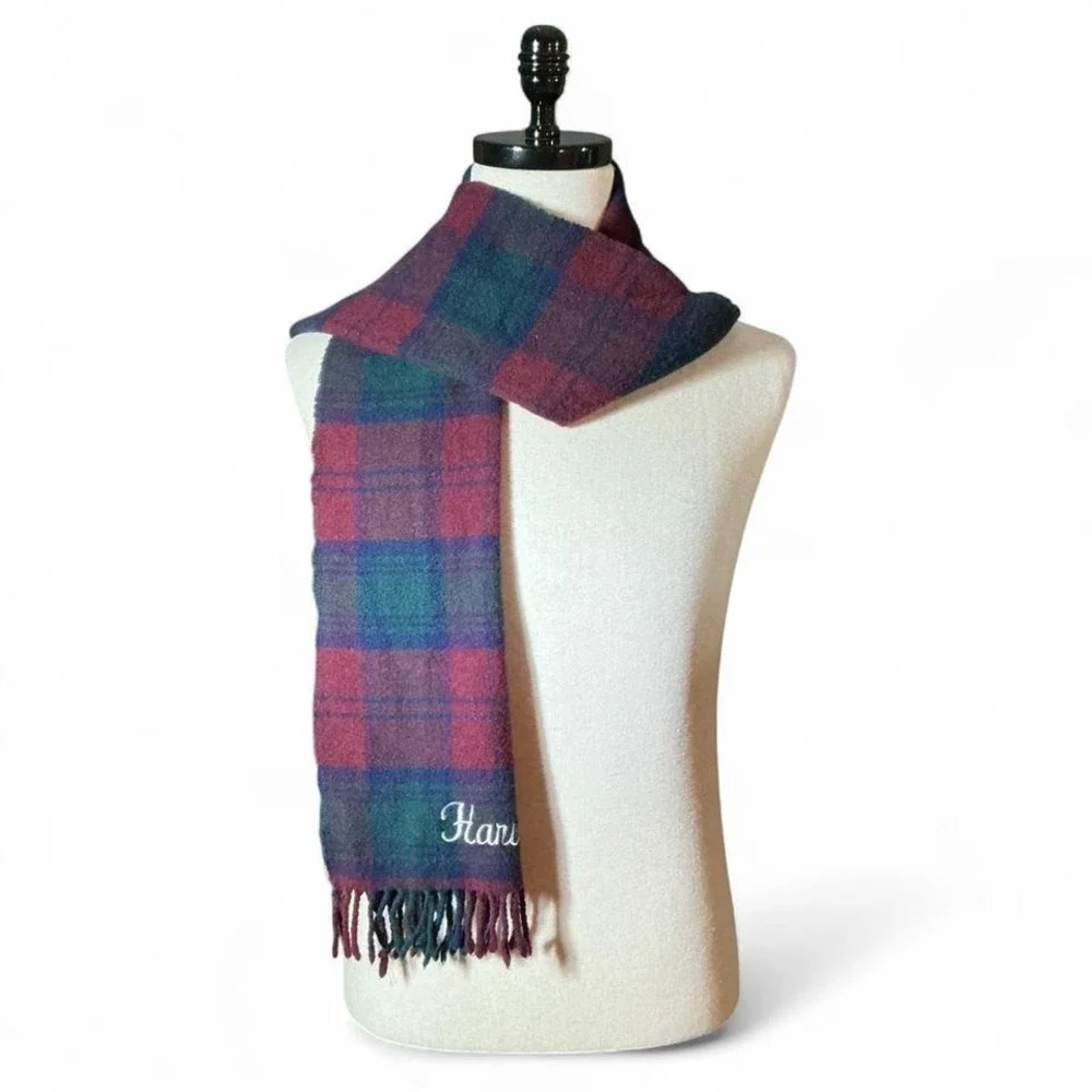 Harvard‎ Tartan Plaid Lambswool Scarf Embroidered Initials Made in Scotland