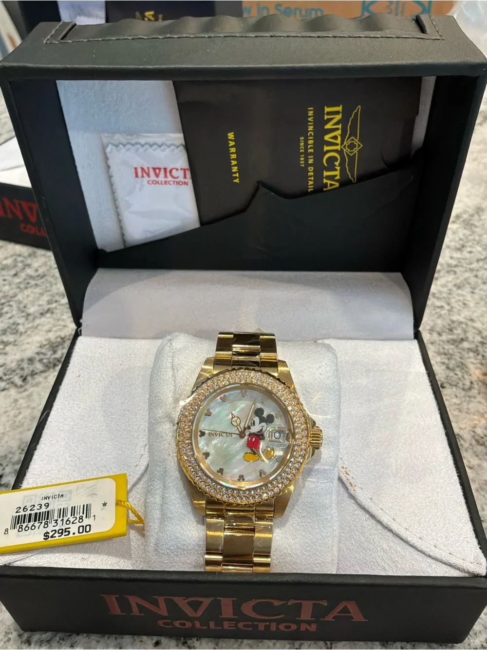 Invicta Gold Mickey Mouse Crystal Bezel Bracelet Watch