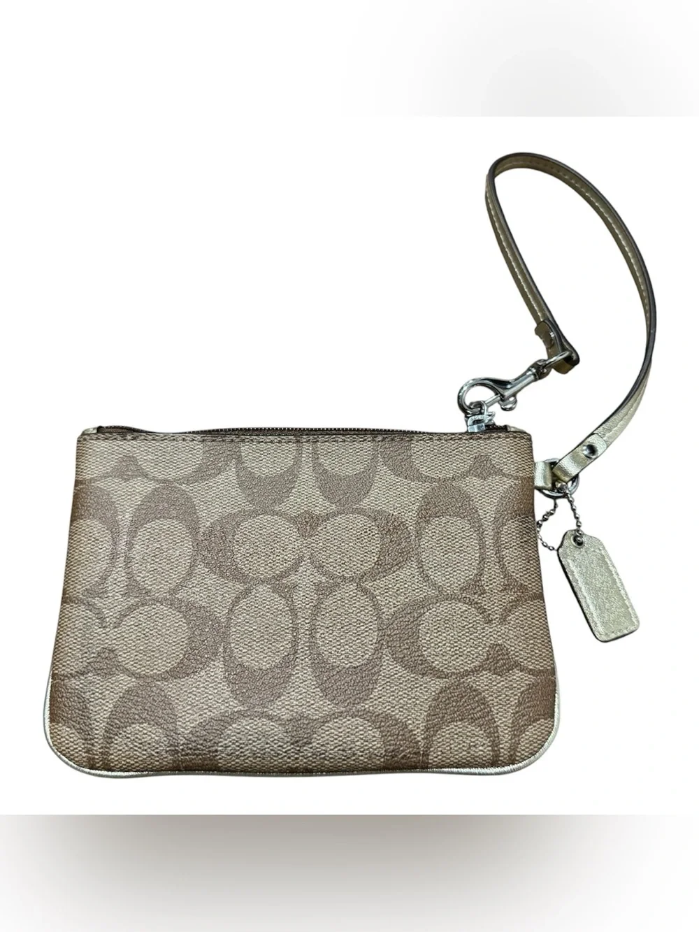 Coach Peyton Signature Small Wristlet Brown Gold Monogram