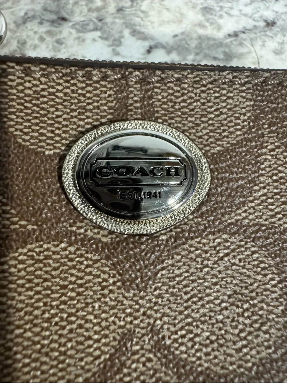 Coach Peyton Signature Small Wristlet Brown Gold Monogram