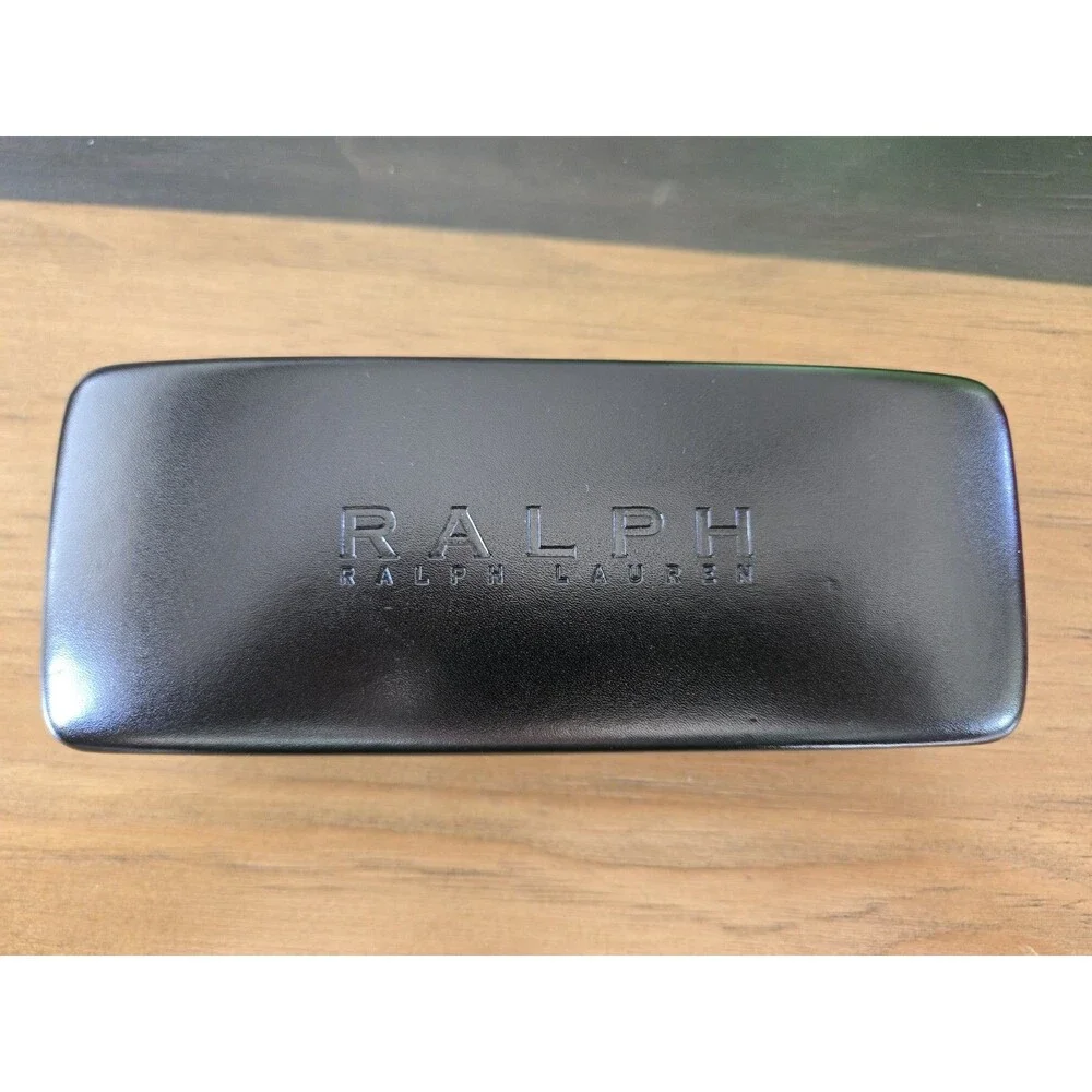 New Ralph Lauren black leather embossed eyeglass Sunglass Case clamshell closure