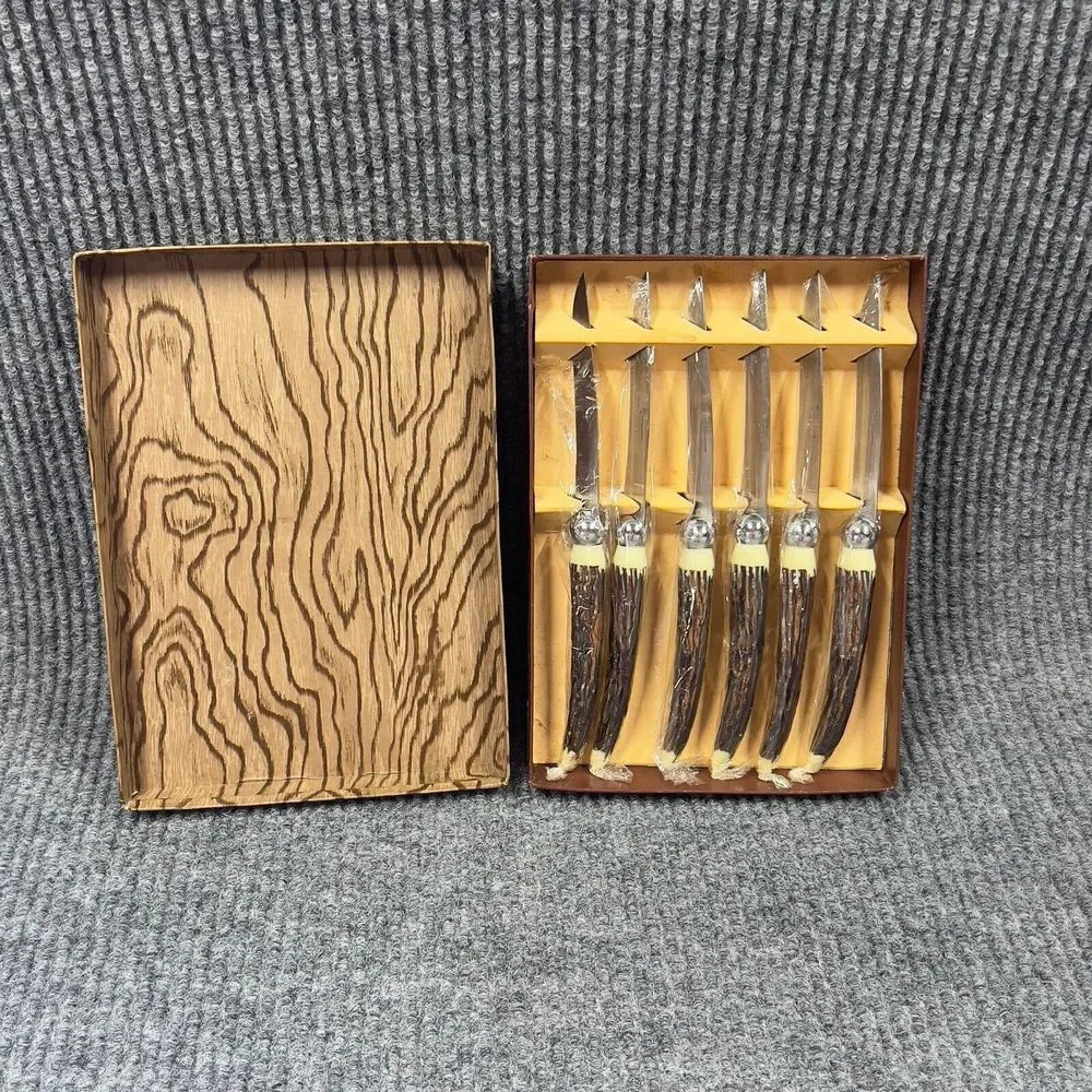 VTG Crown Awards Carving Steak Knives Hand‎ Forged Stainless Steel Set Of 6 NOS