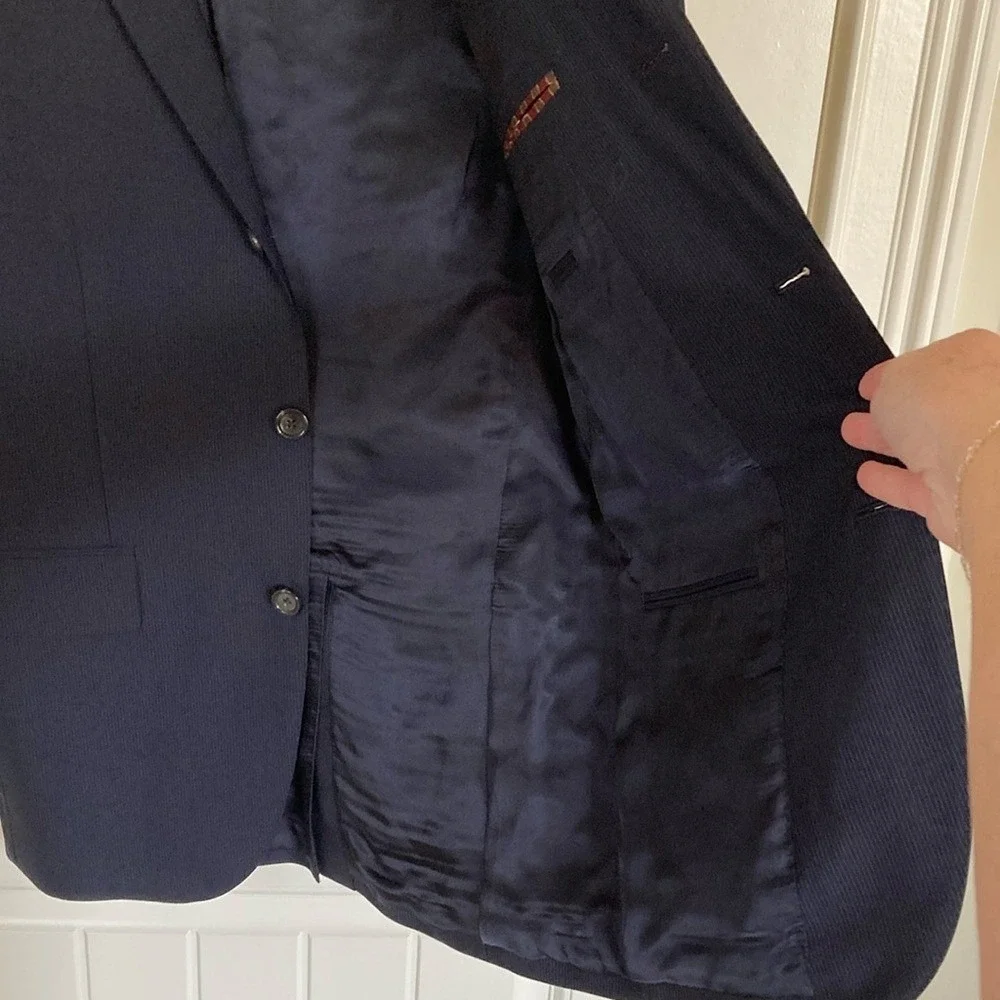 J. Crew Men's Alridge Wool‎ Blazer Jacket Navy Pinstripe Size 38R 3 Button