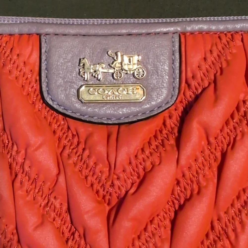 Coach Puffy Quilted Orange and Purple Chevron Wristlet with COA
