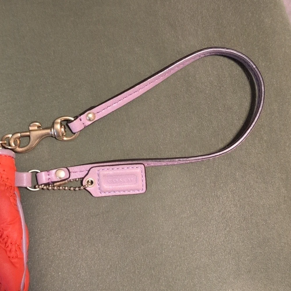 Coach Puffy Quilted Orange and Purple Chevron Wristlet with COA