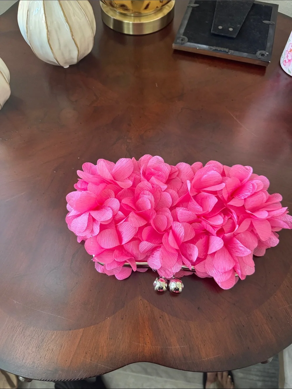 Amazon Hot Pink Floral Petal Clutch with Silver Kiss-Lock
