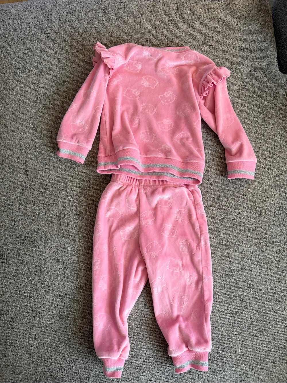 Hello Kitty Pink Velour Two-Piece Super Soft Set with Ruffle Shoulders