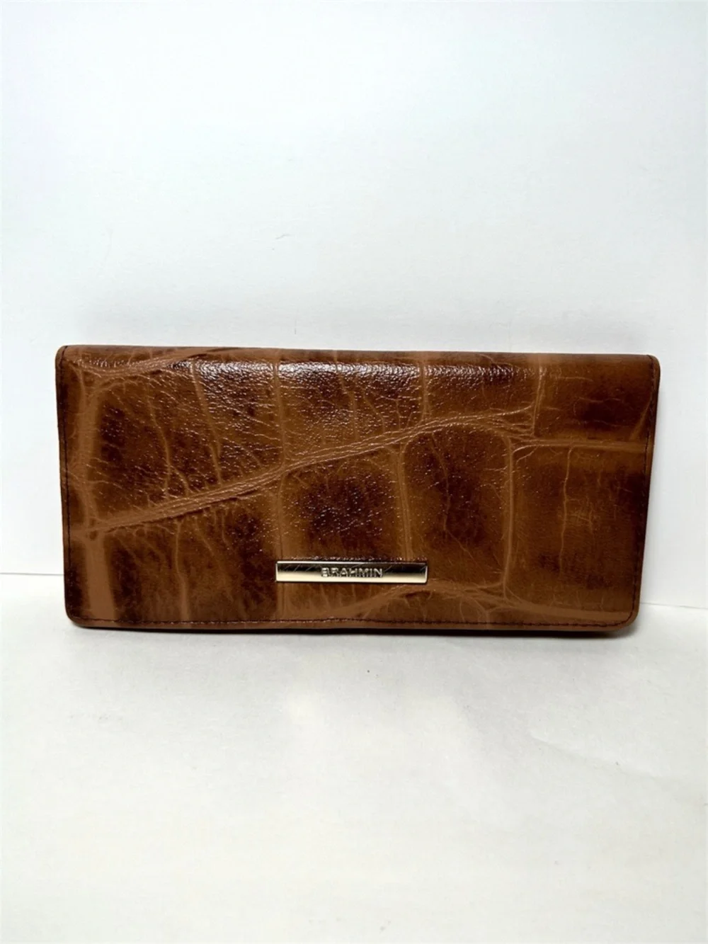 Brahmin Ady Slim Bifold Long Wallet, Embossed Brown Leather EUC