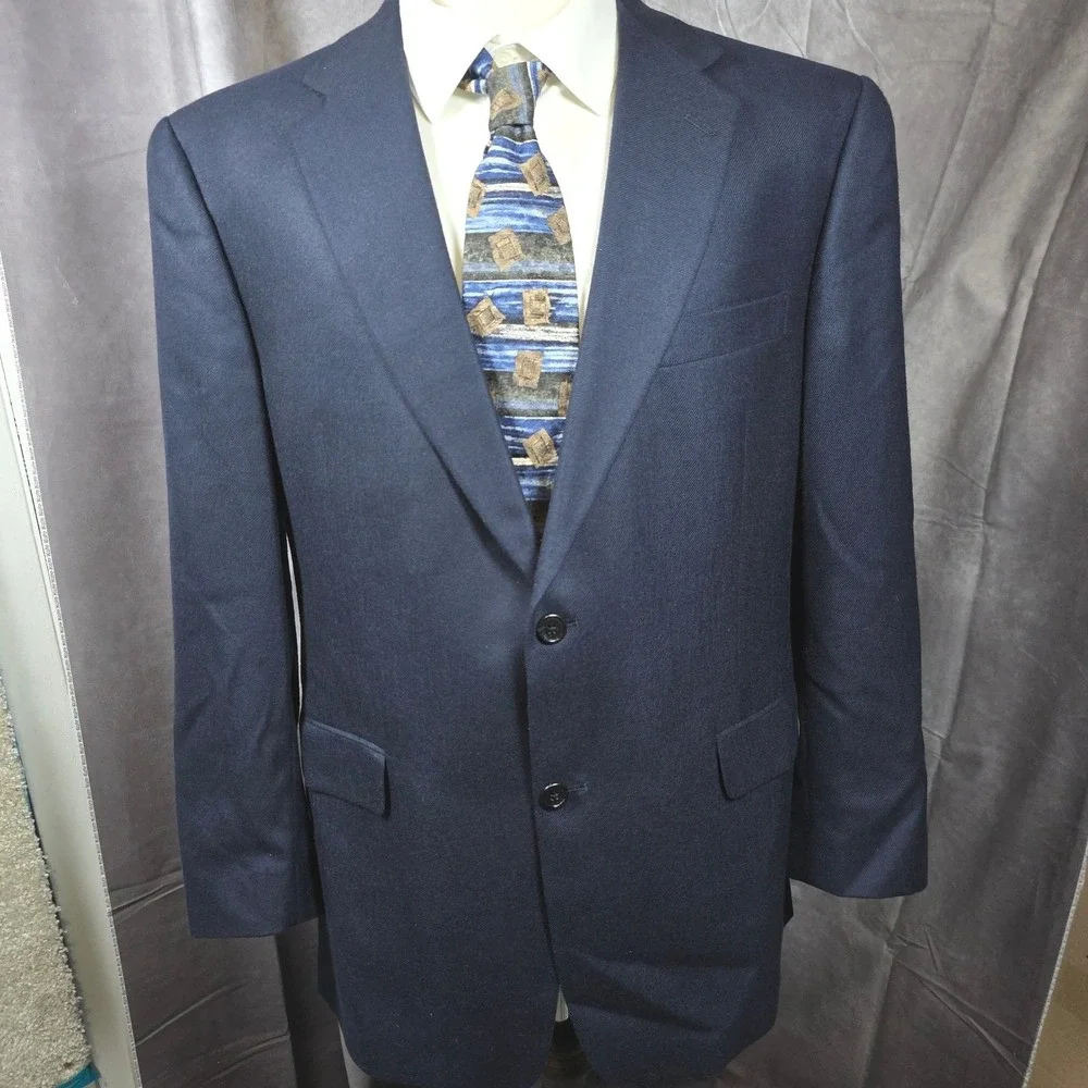 Hart Schaffner Marx Blazer Mens 46R Navy Cashmere Loro Piana Gold Trumpeter USA