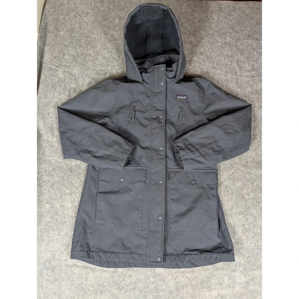 Patagonia Kids Insulated Waterproof Parka Jacket Gray Hooded Winter Warm‎