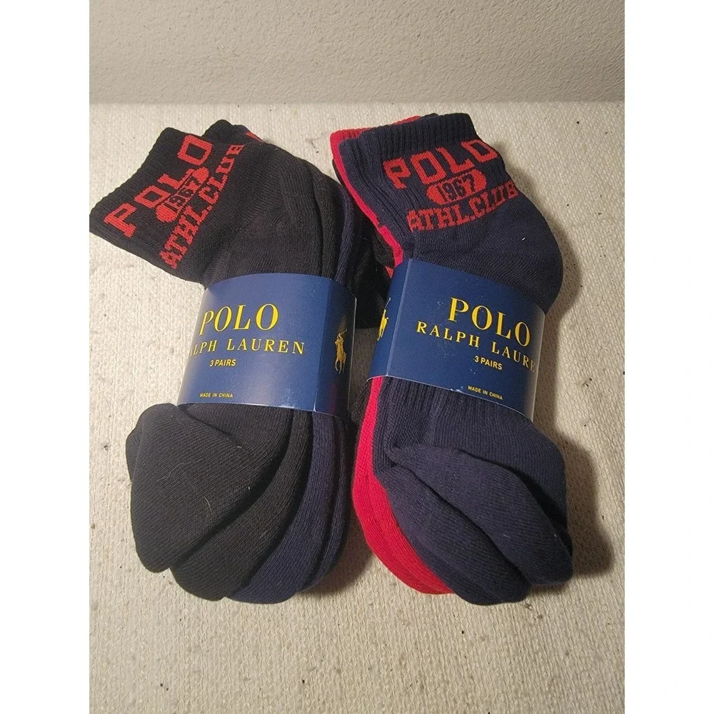 Polo Ralph Lauren 6-Pair Low‎ Cut Socks Black Red Blue Men's Shoe 6-12 1/2 NEW