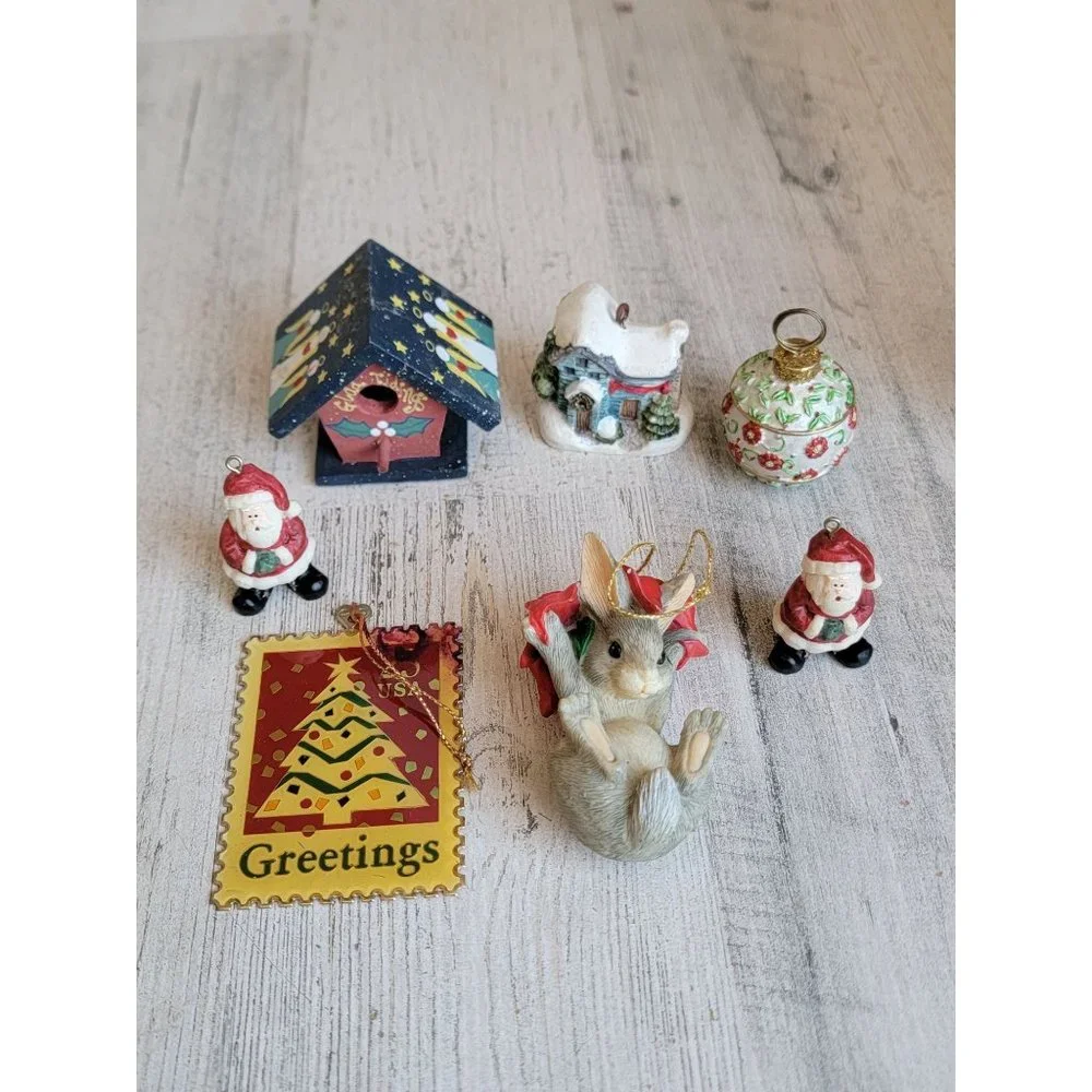 Variety rabbit santa Birdhouse house mini ornament Xmas set‎