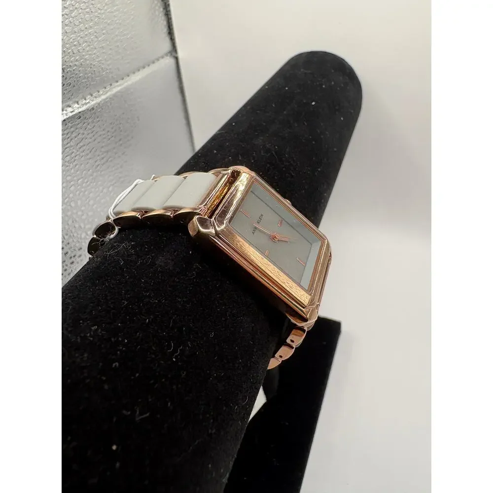 Anne Klein Women Watch Rose Gold Gray Two-Tone Rectangular Bracelet Nwt