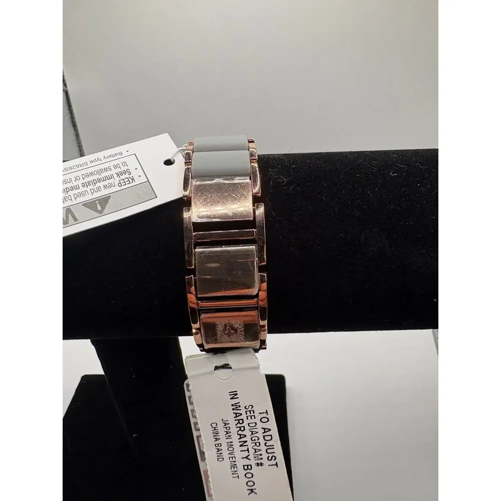 Anne Klein Women Watch Rose Gold Gray Two-Tone Rectangular Bracelet Nwt