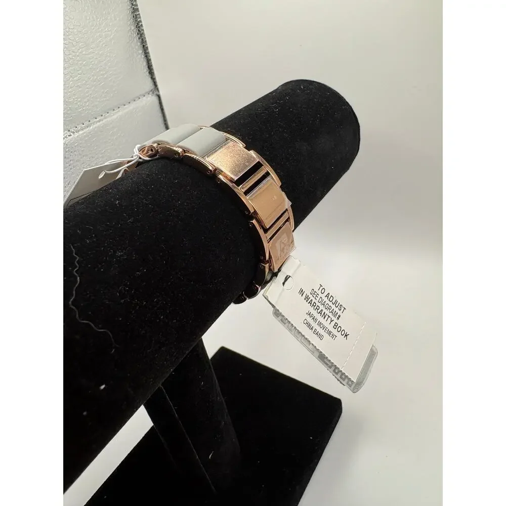 Anne Klein Women Watch Rose Gold Gray Two-Tone Rectangular Bracelet Nwt