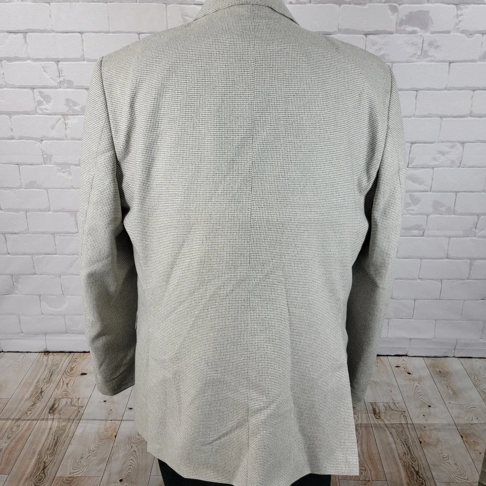 Maceoo Men's Blazer Bethoven Grid White‎ Two Button Checked Poly Blend Size 48L