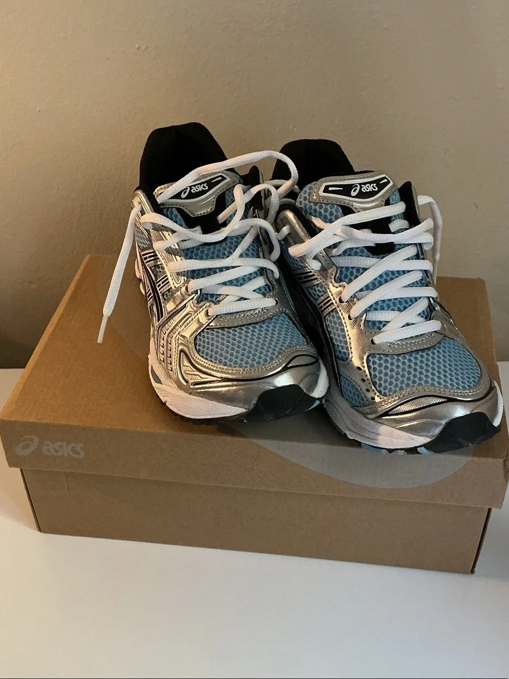 Asics Kids Silver and Light Blue Athletic Sneakers