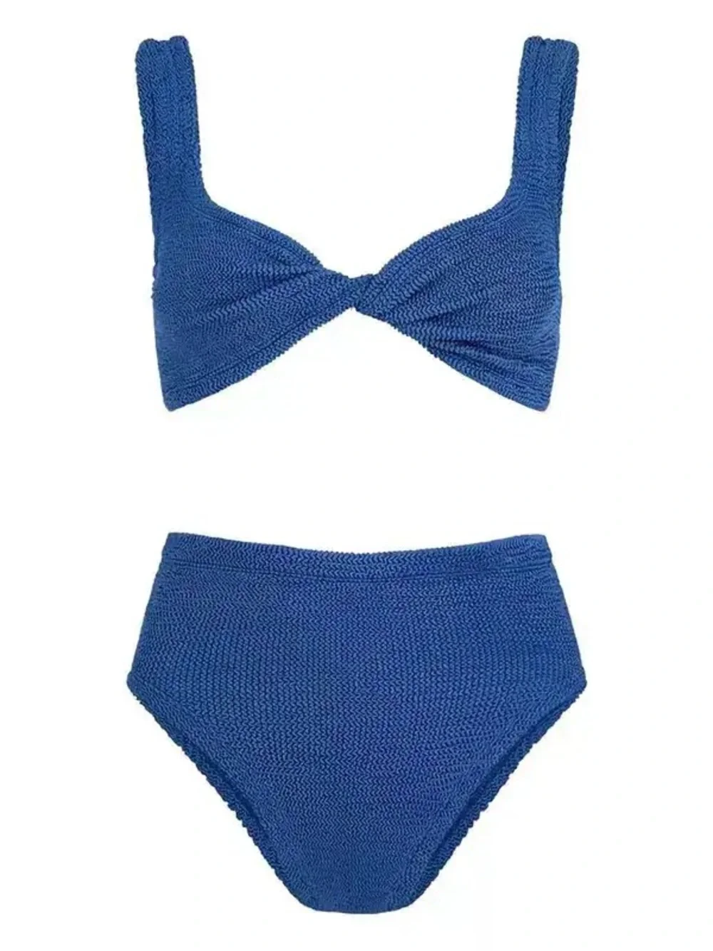 New Hunza G Jamie Textured High-Waisted Bikini in Blue Metallic Denim $456 MSRP