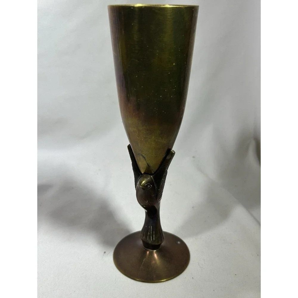Vintage Brass Bird Phoenix Cup Goblet Wine MCM Mid Century 8