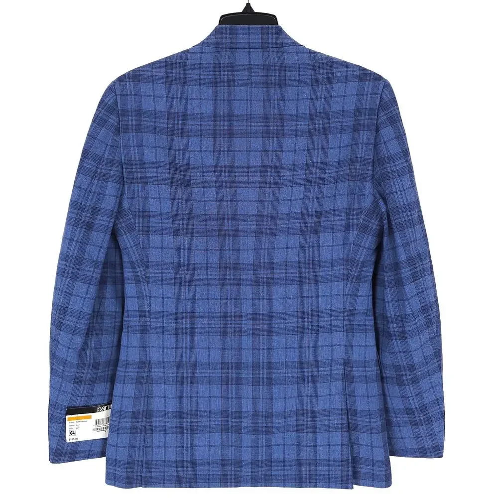 Bar III Mens Slim Fit Sport Coat Blazer 36R Blue Plaid Linen Cotton Blend NWT