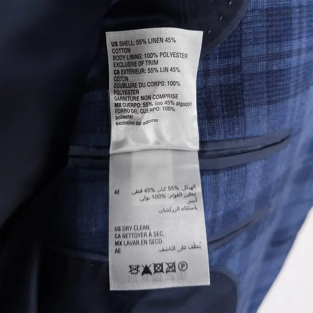 Bar III Mens Slim Fit Sport Coat Blazer 36R Blue Plaid Linen Cotton Blend NWT