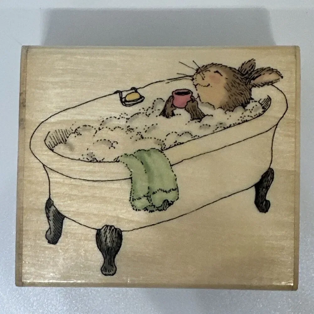 Vintage Holly Pond Hill Uptown Rubber Stamps Bubble Bath Bunny Susan Wheeler