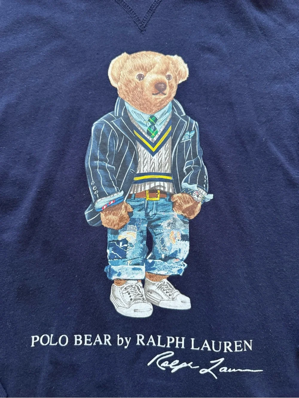 Polo Ralph Lauren Polo Bear Hooded Long Sleeve Tee Navy Boys Size 7