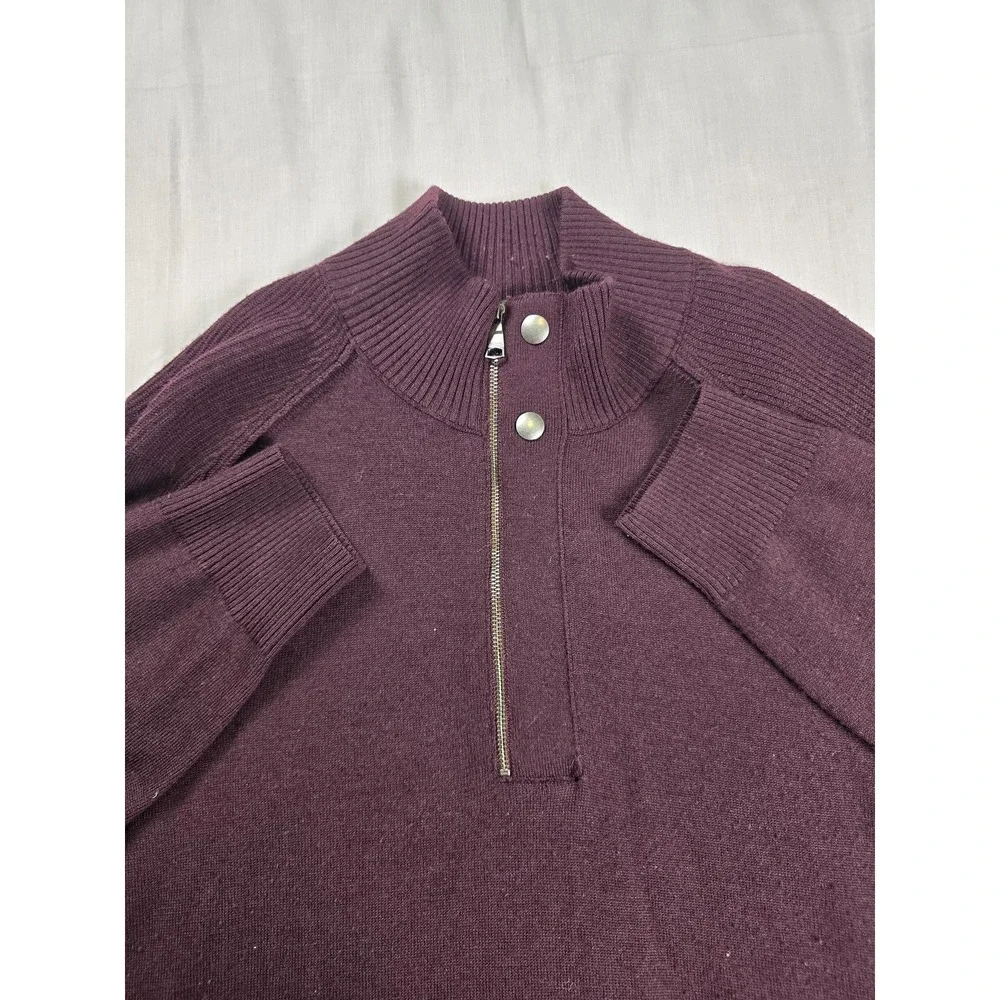 Banana Republic Sweater Mens Medium Purple Merino Wool Mock Neck Quarter‎ Zip