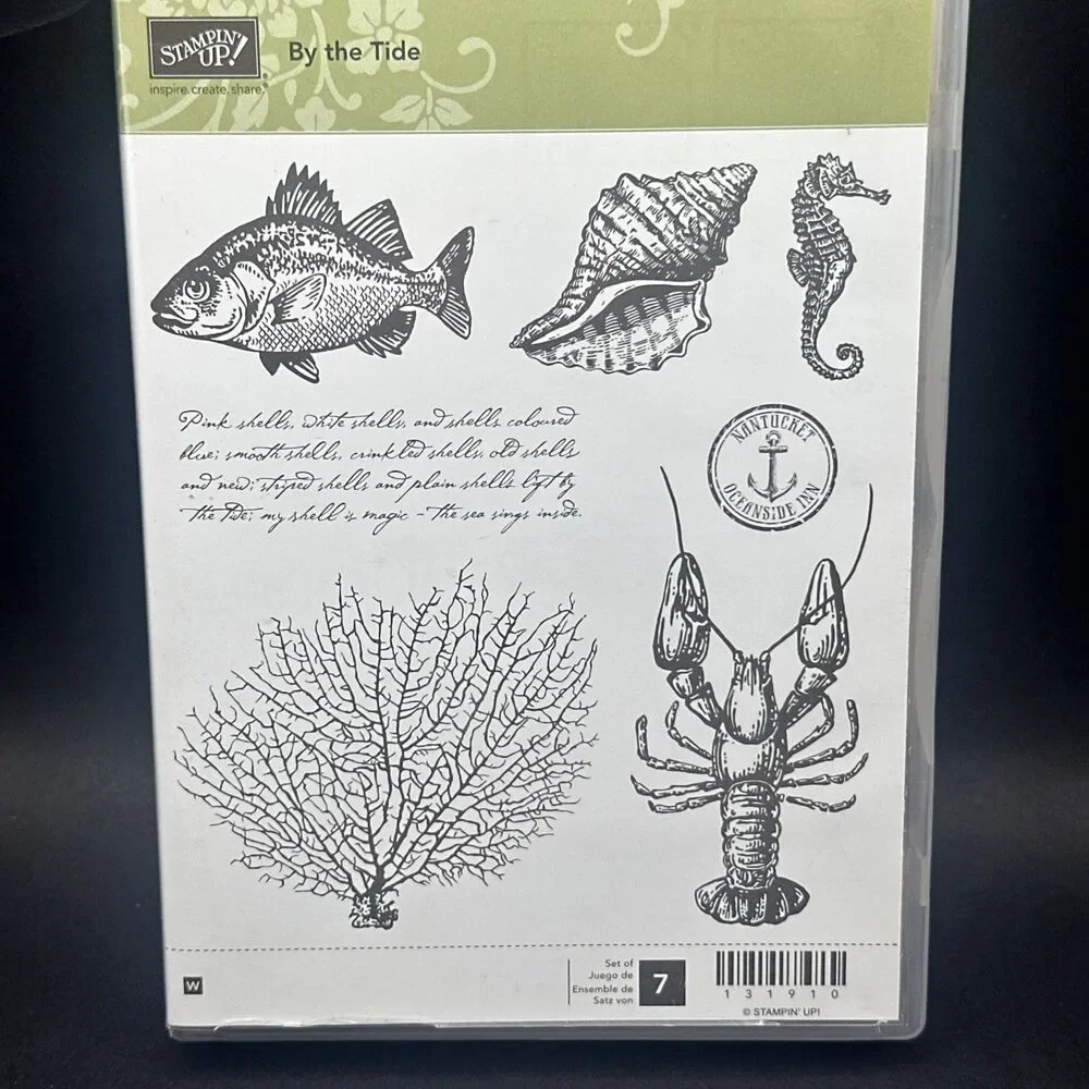 Stampin' Up! Retired BY THE TIDE nautical wood set in case coral fish lobster