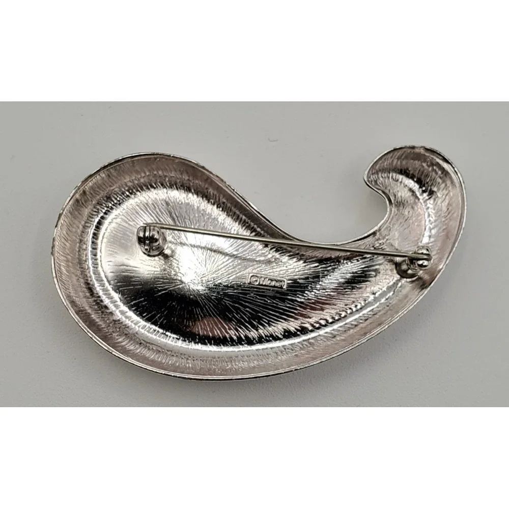 Vtg Monet Estate Silver Tone Ocean Wave Tear Drop Brooch Pin