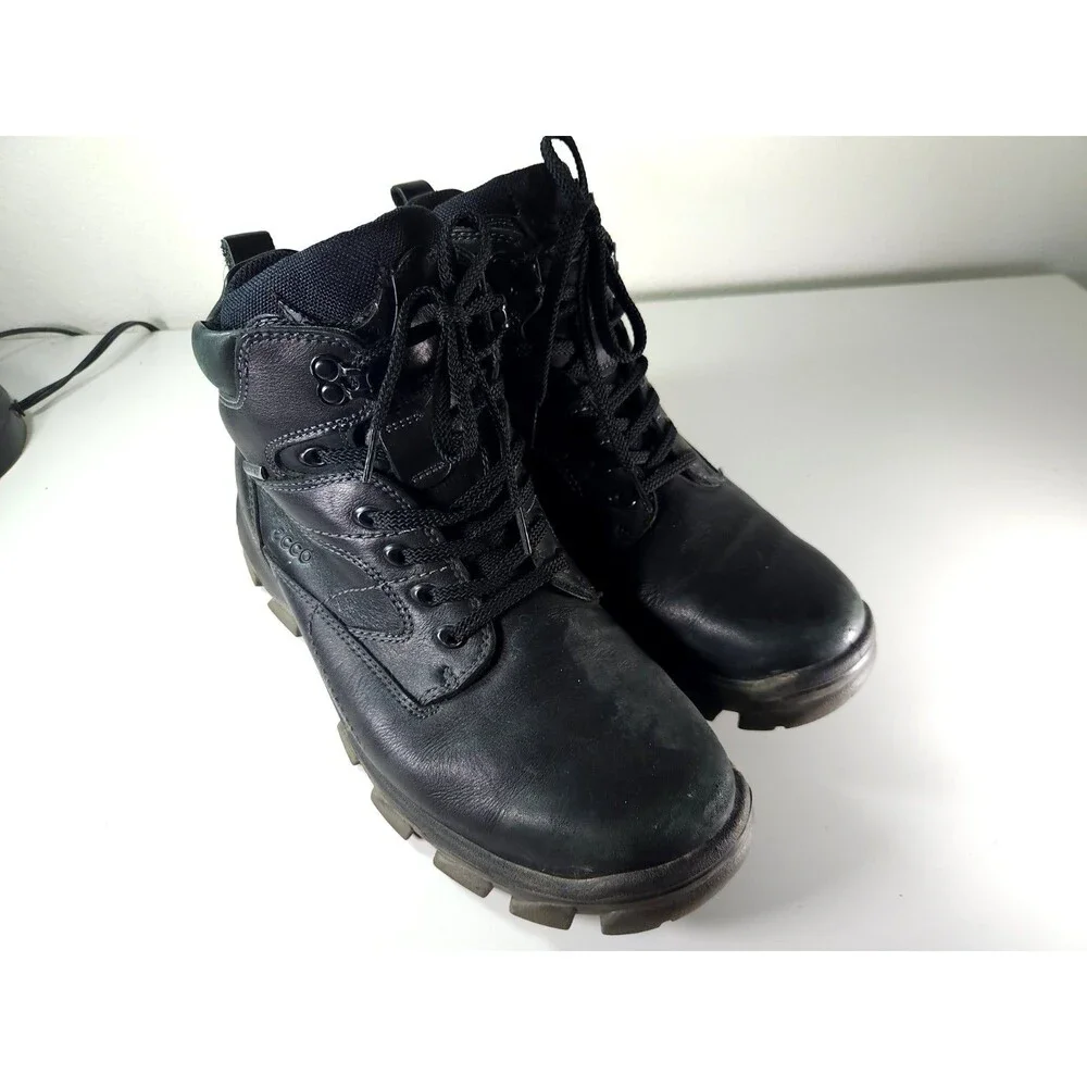 VTG ECCO Outdoor Boots Men's US 11 Black Leather Latex Lug Sole Damaged As-Is