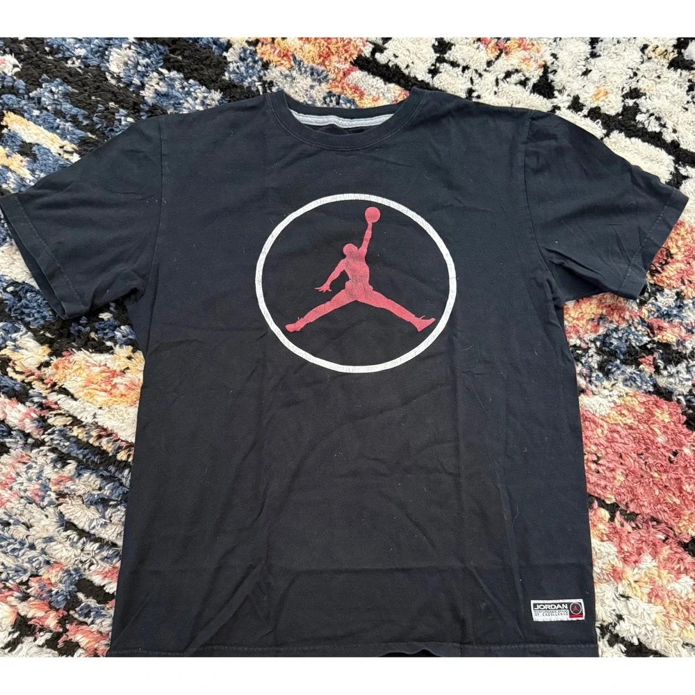 Jordan Mens Jumpman Circle Graphic T-Shirt Black Red Large Short Sleeve Tee