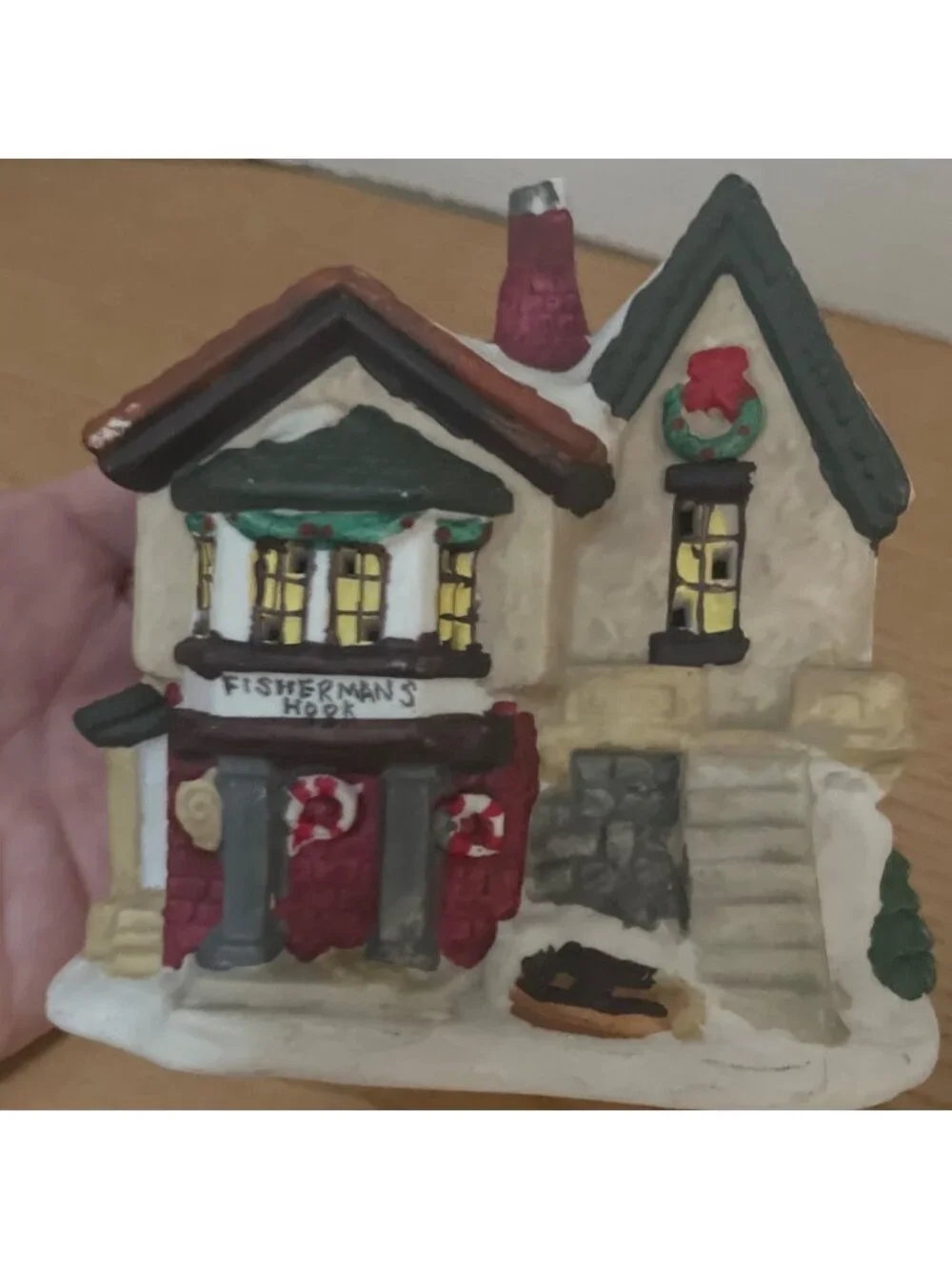 Vtg Holiday Traditions 3 Pc Lighted Christmas Village Set Hand Painted Porcelain