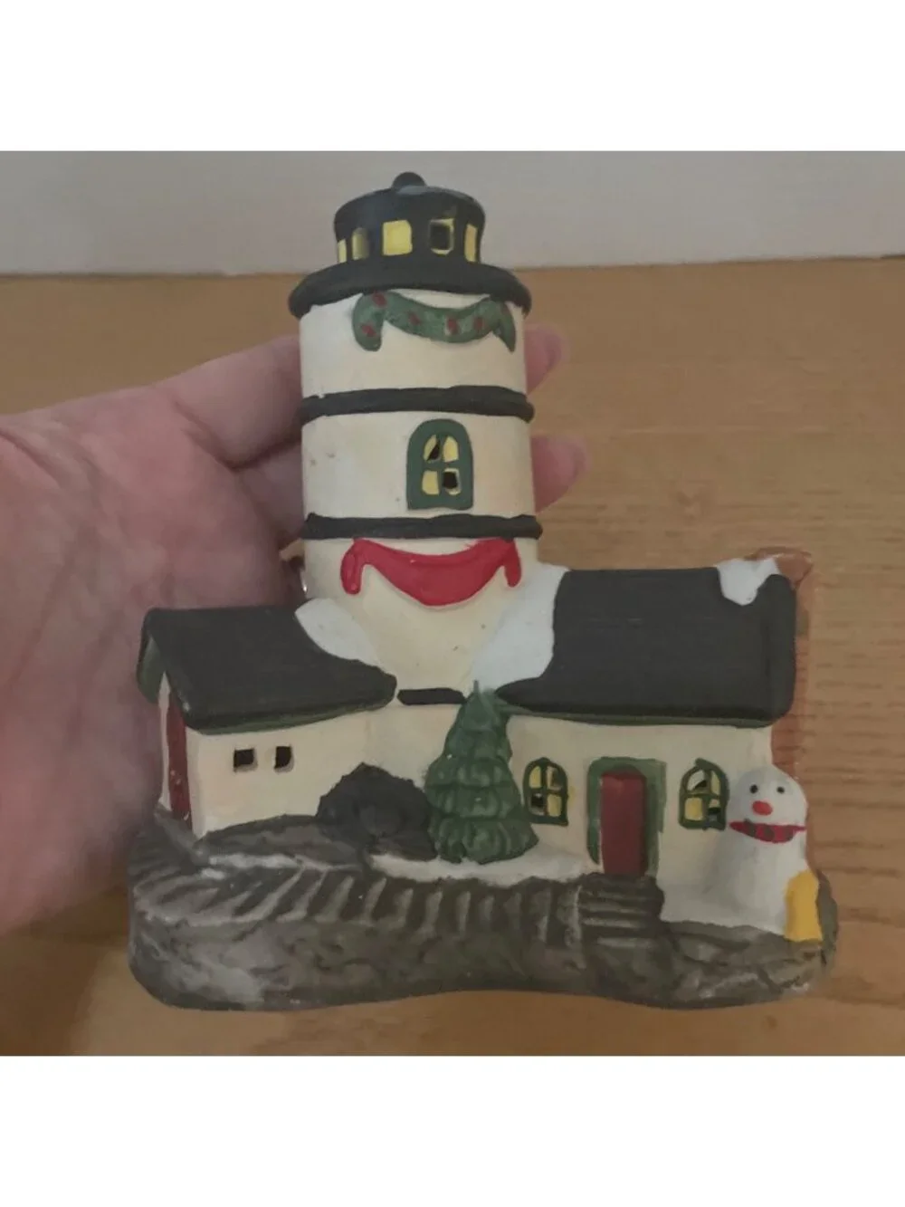 Vtg Holiday Traditions 3 Pc Lighted Christmas Village Set Hand Painted Porcelain