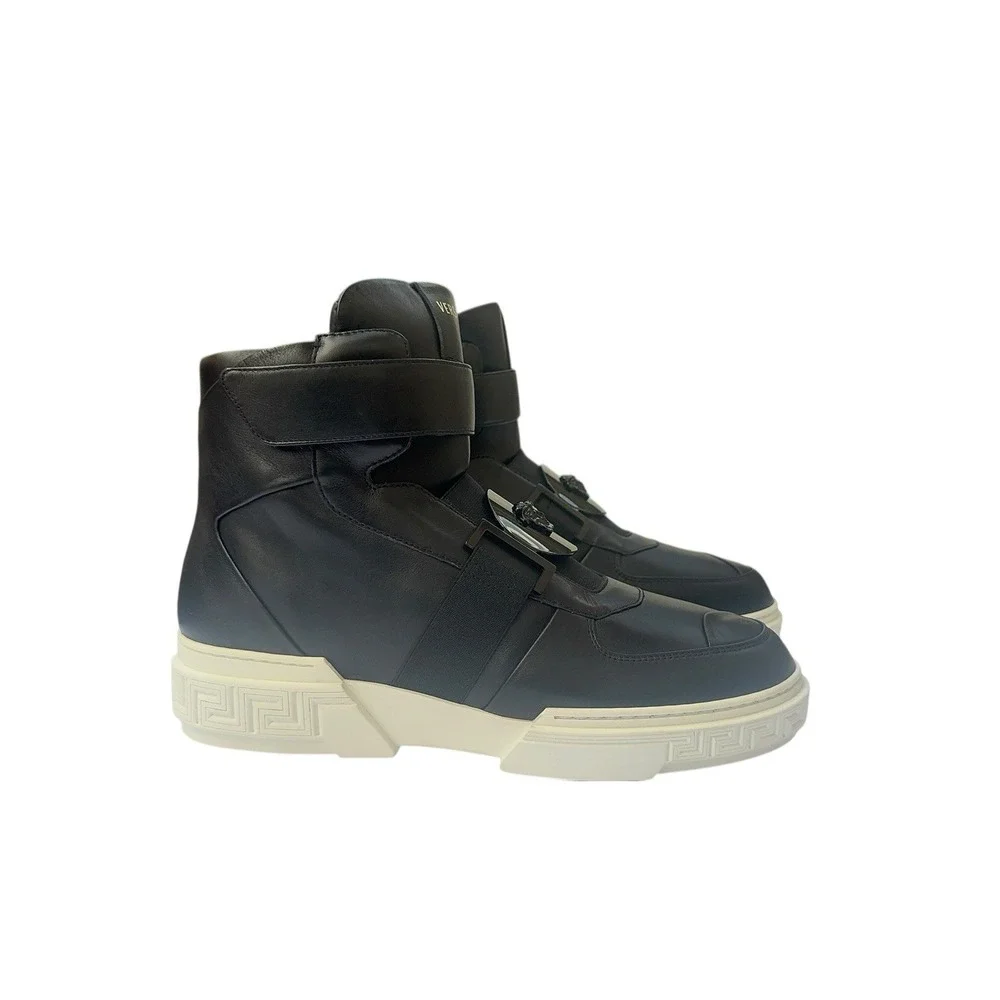 Versace Medusa High Top Sneakers Black Leather Strap Men's IT‎ 40 US 8 New