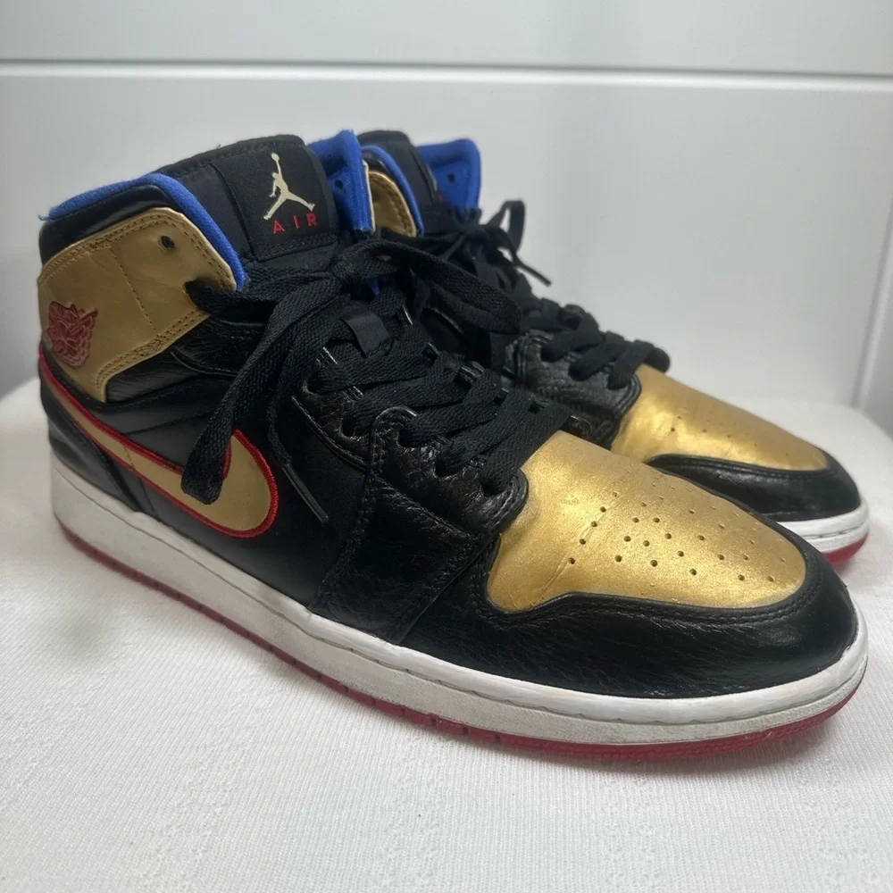 Air Jordan 1 Mid 'Black Gold Red Sneakers