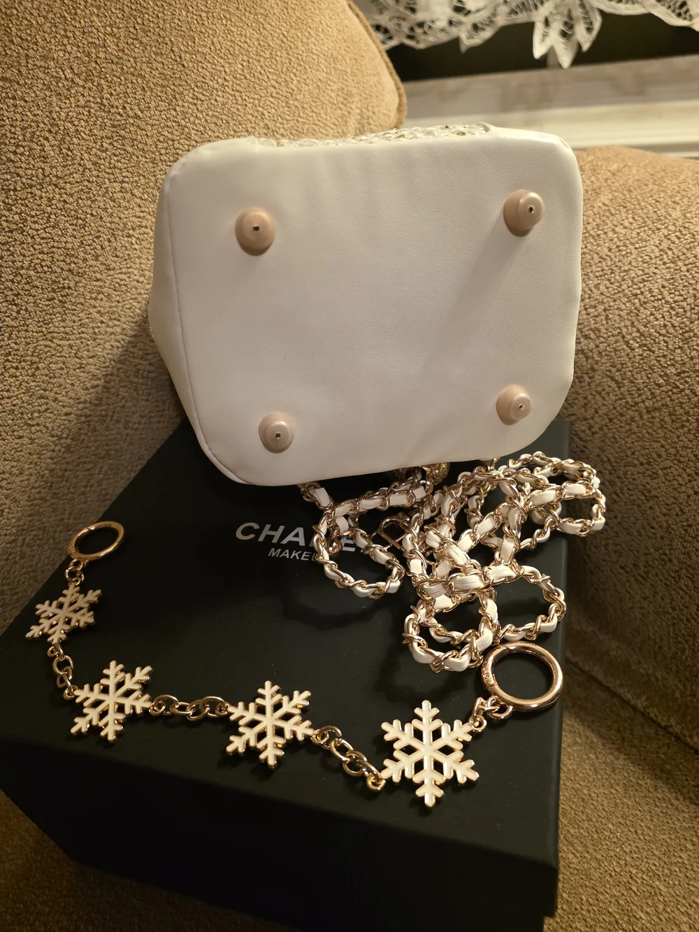 CHANEL Beaute VIP Tweed Bucket Bag with Gold Chain Accents