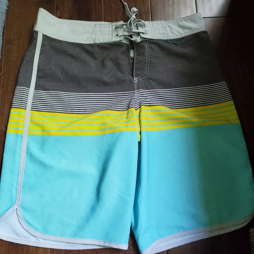 Mens swimming trunks size 32 in blue gray and yellow