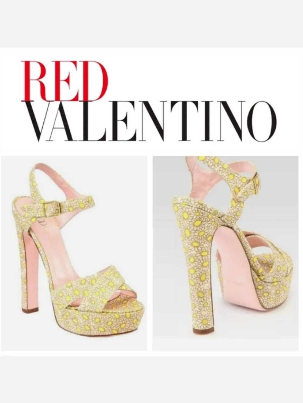 Red Valentino Yellow Daisy Platform Sandals Sz 37 MSRP $450