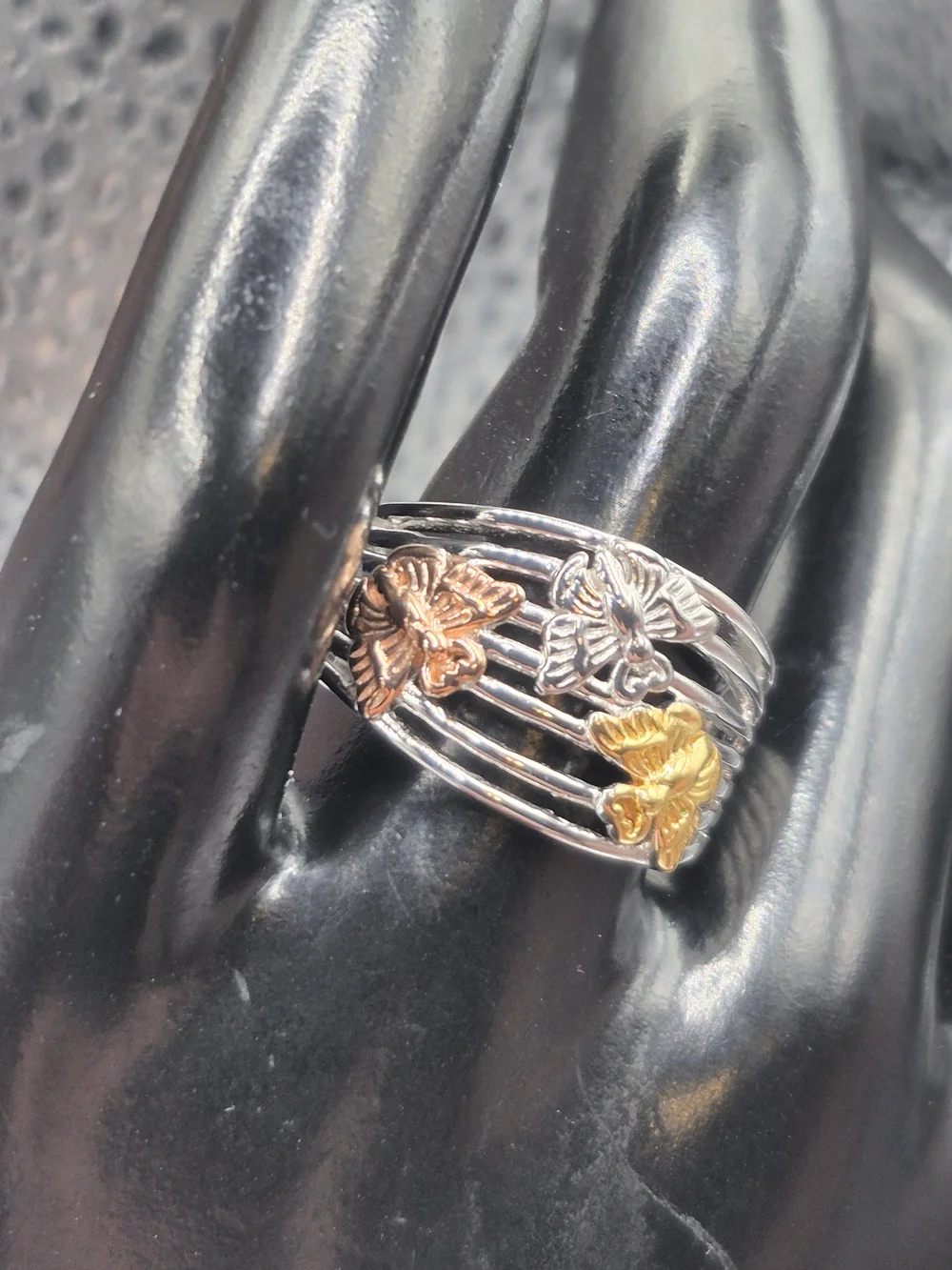 Beautiful Rose Gold, Yellow Gold And White Gold Butterfly Ring