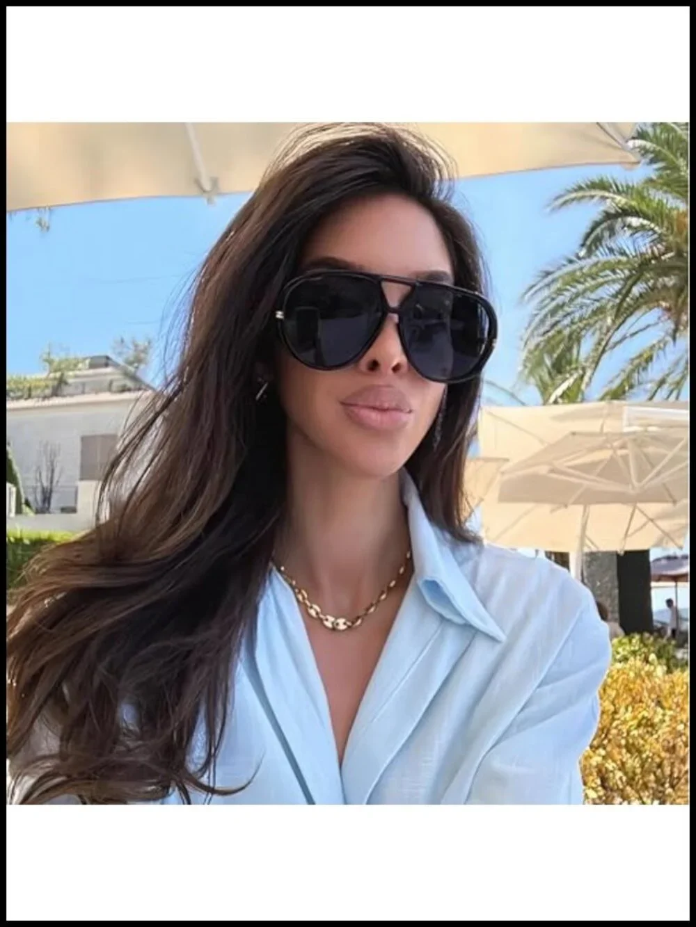 Oversized Aviator Sunglasses Double Bridge Metal Drop Earring Legs HD UV400