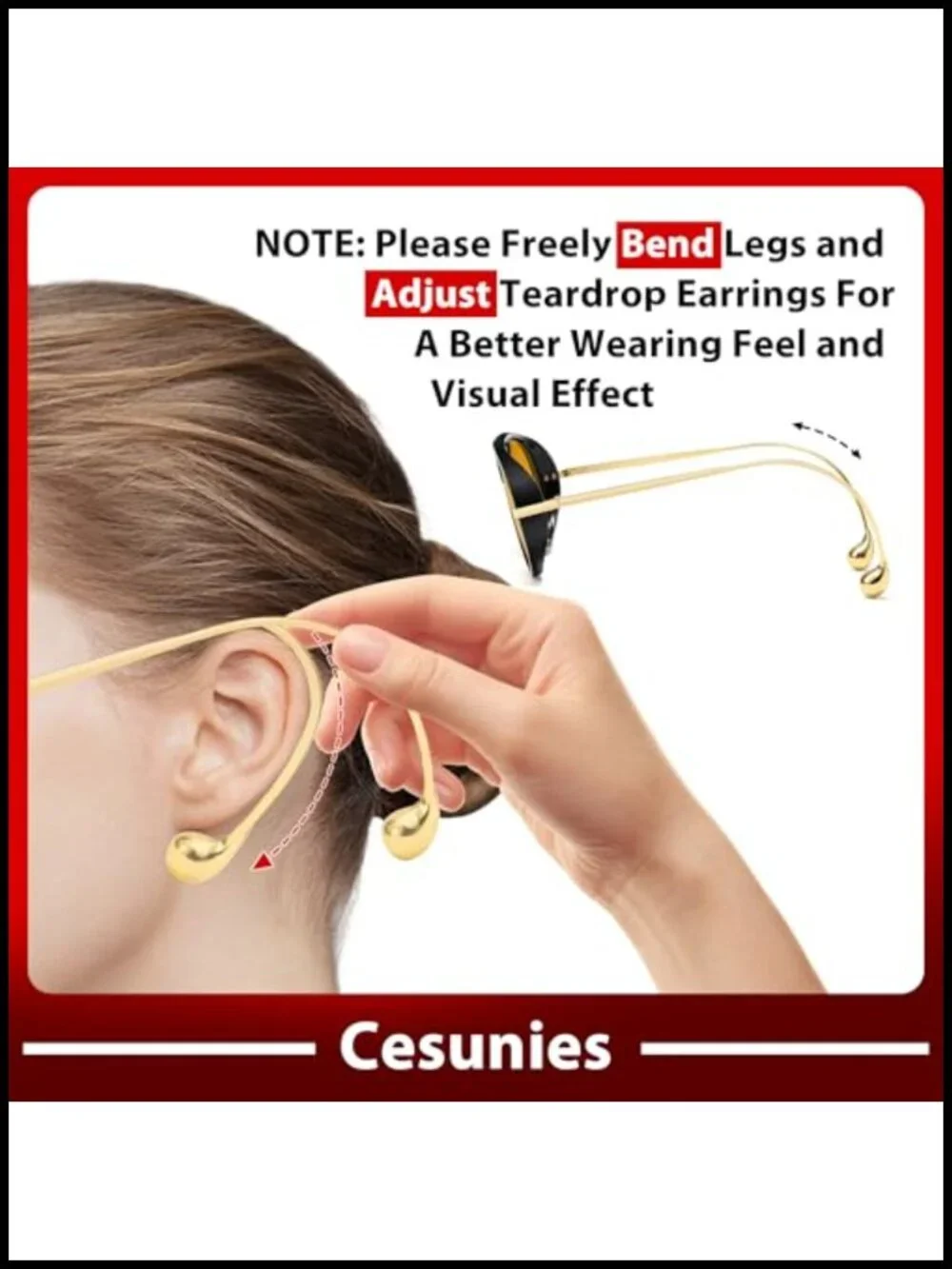 Oversized Aviator Sunglasses Double Bridge Metal Drop Earring Legs HD UV400