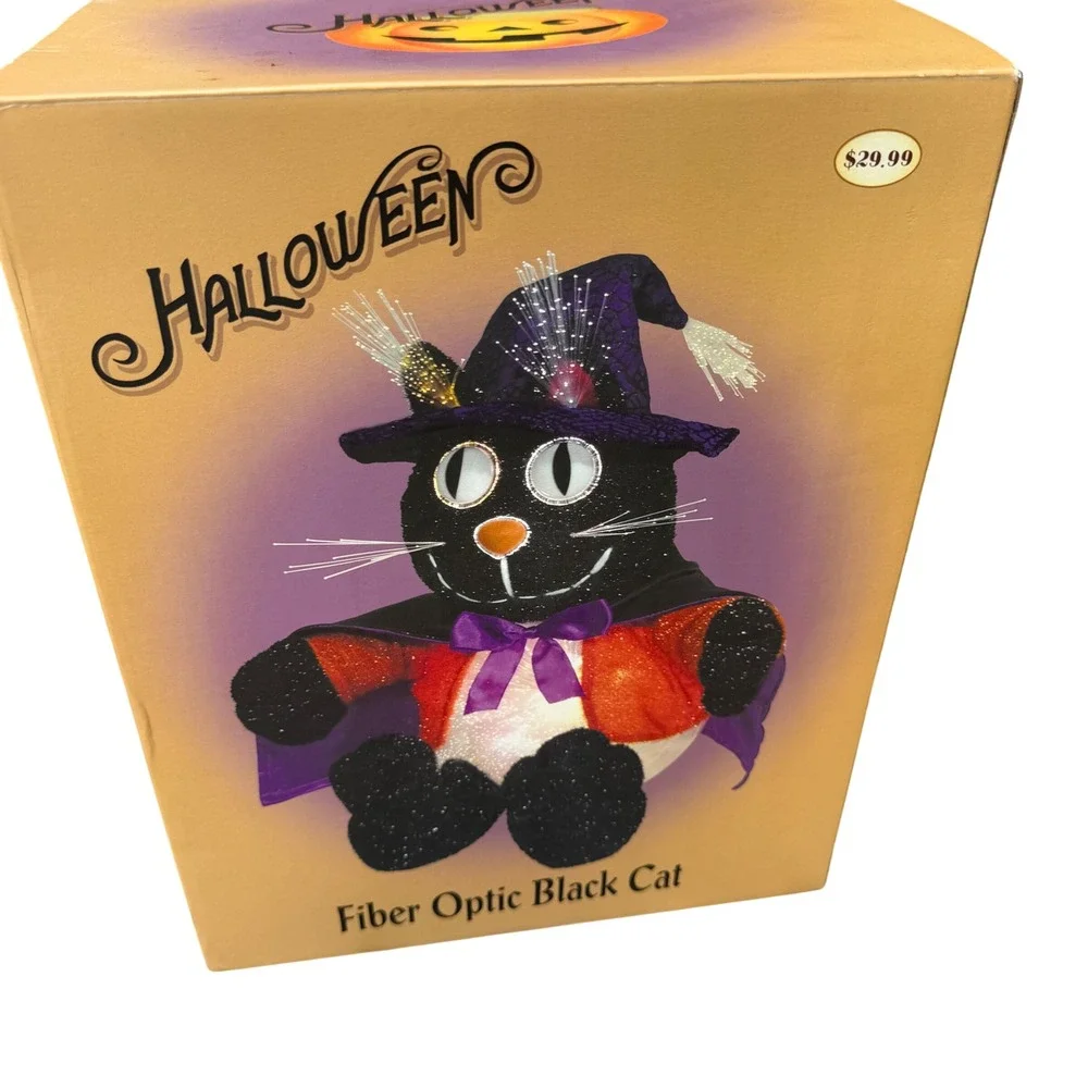 Vintage Halloween Fiber Optic Black Cat Light Up Decor