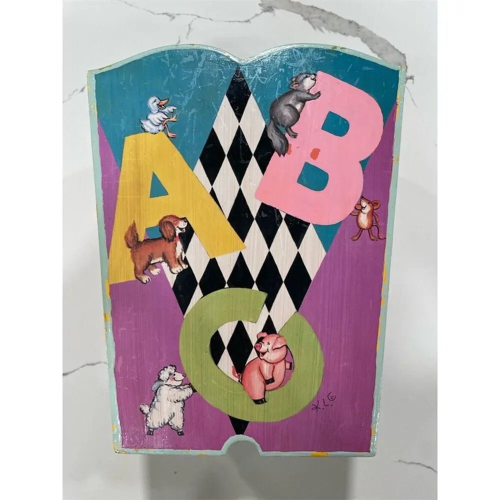 ABC Animal Vintage Wooden Trashcan  Nursery Decor 90’s‎